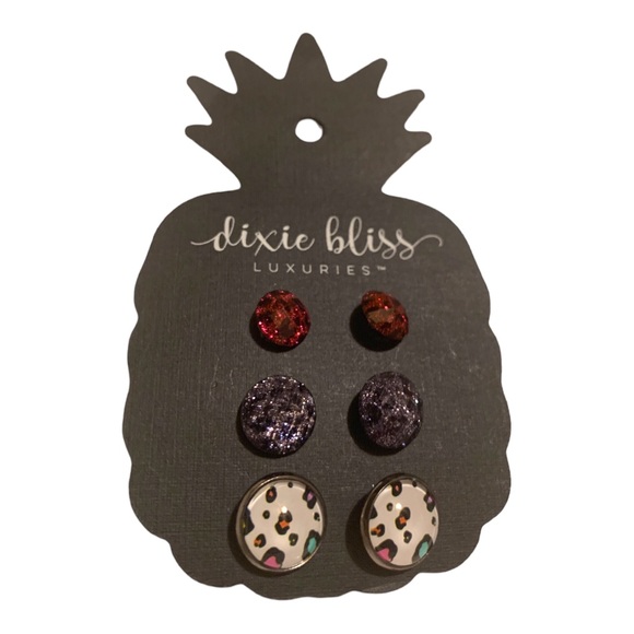 Dixie Bliss Earrings Red Purple Leopard Round New - Picture 3 of 7